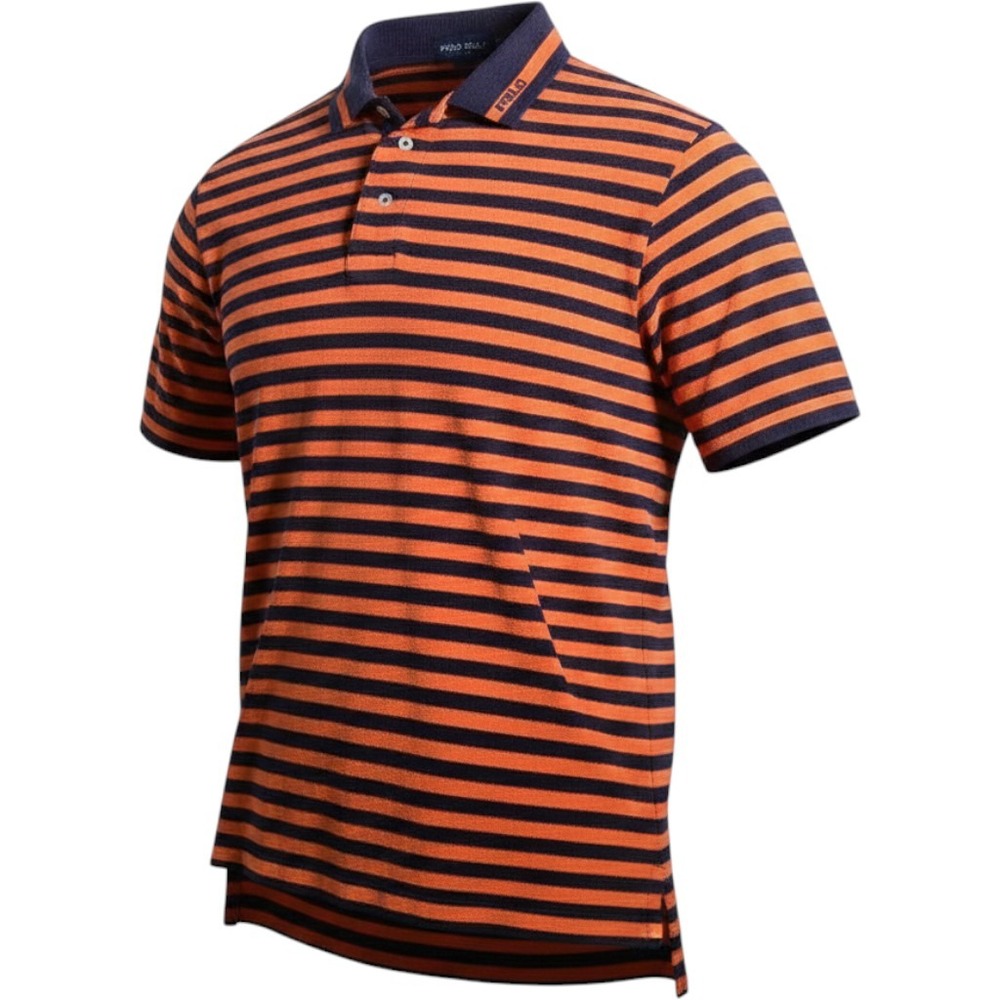Polo Golf Ralph Lauren Mens XL Orange Navy Blue Striped Cotton Polo Shirt 1116